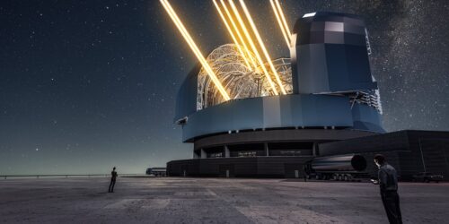 Artist’s rendering of ESO’s future Extremely Large Telescope (ELT) in operation 