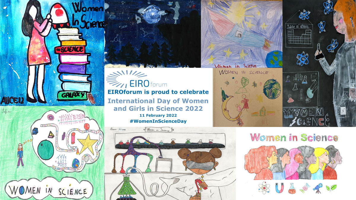 digital collague showing drawings of children on the occasion of the International Day of Women and Girls in Science 2022