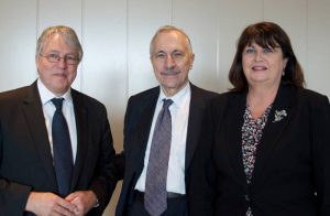 Claus Madsen, Chairman of the EIROforum Coordination Group, Carlo Rizzuto, Chairman of ERF and Máire Geoghegan-Qiunn, European Commissioner for Research and Innovation